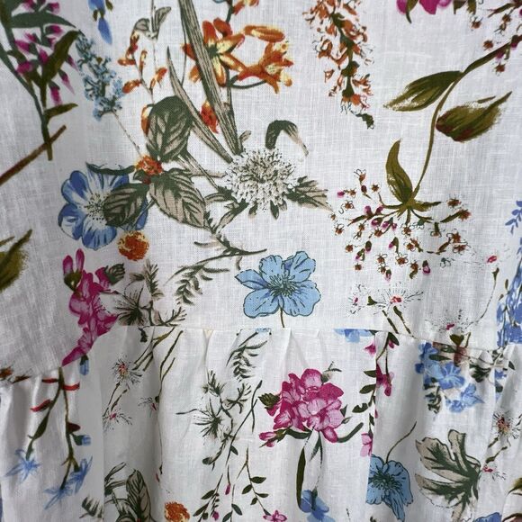 JNY Jones New York Top Womens 3X Linen Blend Floral Button Roll Tab Peasant Boho - Picture 11 of 15